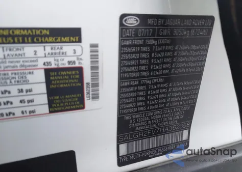 2017 Land Rover Range Rover 3.0L V6 Supercharged from USA, damaged, VIN SALGR2FV7HA362358